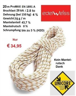 SALE - Promax Ø 11,0 mm - Statikseil (15 Meter, weiß, Produktion 2017) - Statikseil 